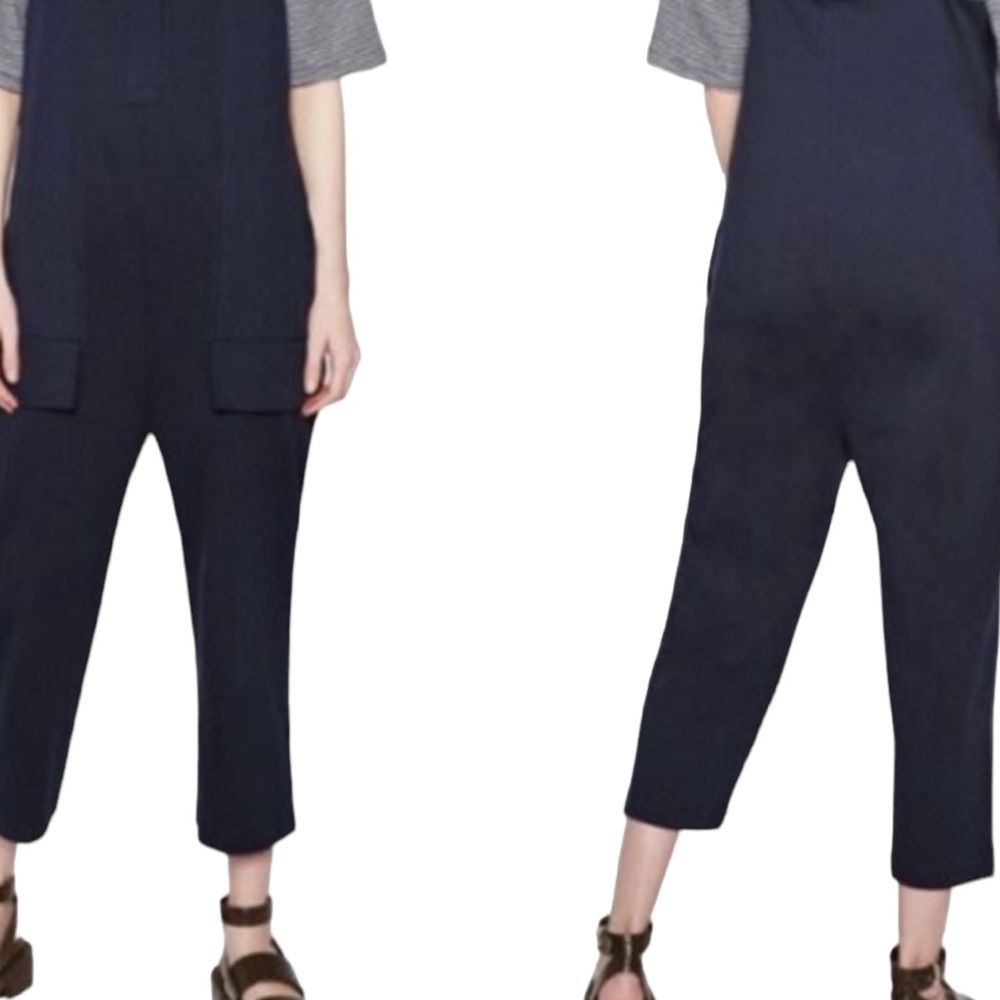 NWT Zara Sleeveless Romper Navy Blue Cargo Jumpsuit Wide Strap Overalls Size M